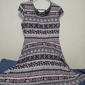 No Boundaries Black and Pink Patterned Midi Dress with Crochet Neckline